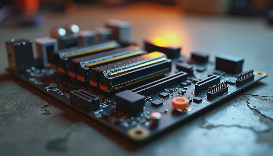 Dual-channel RAM kit installed in motherboard on concrete garage floor