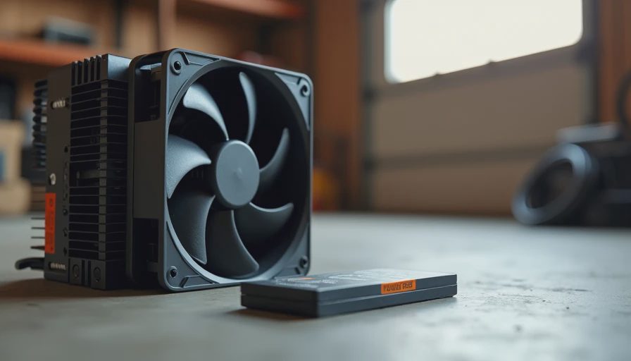 Tower cooler, power supply, and NVMe SSD on concrete garage floor