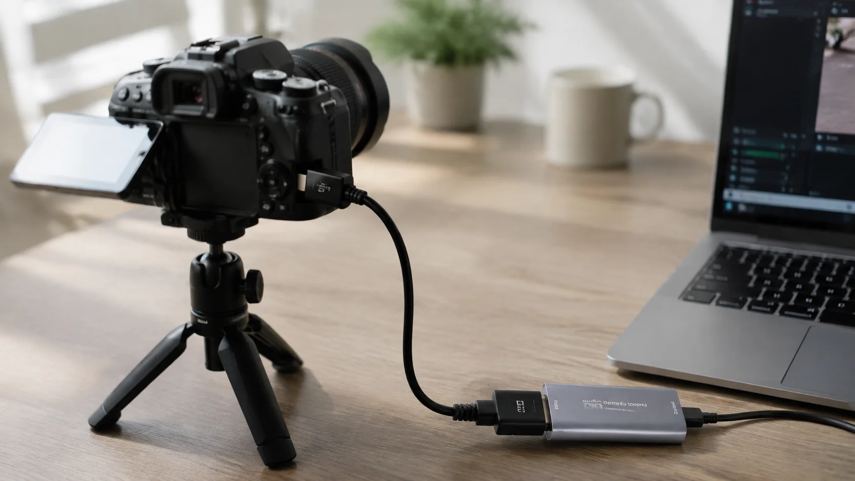 DSLR camera connected through a capture card to use as a webcam